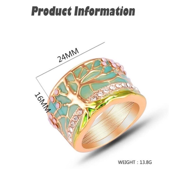 NIB 18k Gold Fire Opal and enamel tree of life Cherry blossom ring - Picture 15 of 16